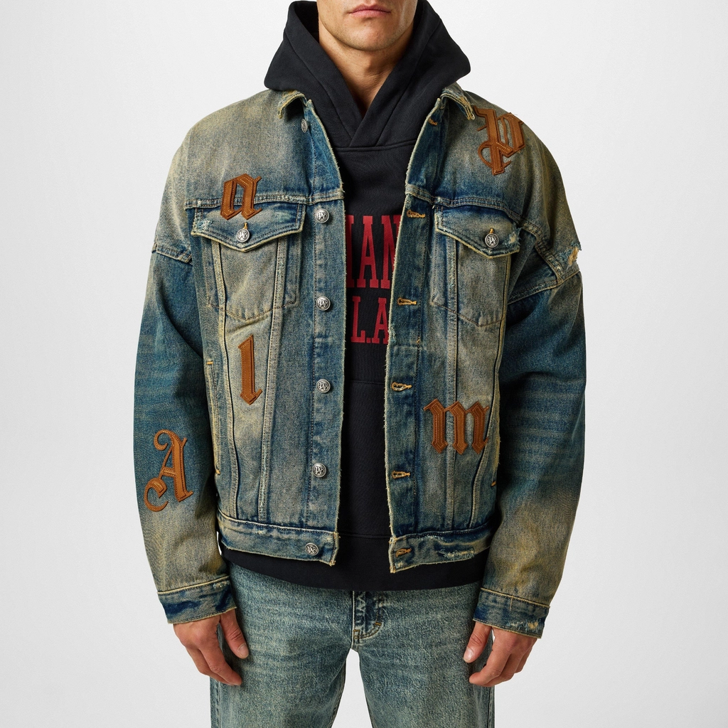 Palm Angels Patchwork Denim Jacket - Blue/Brown